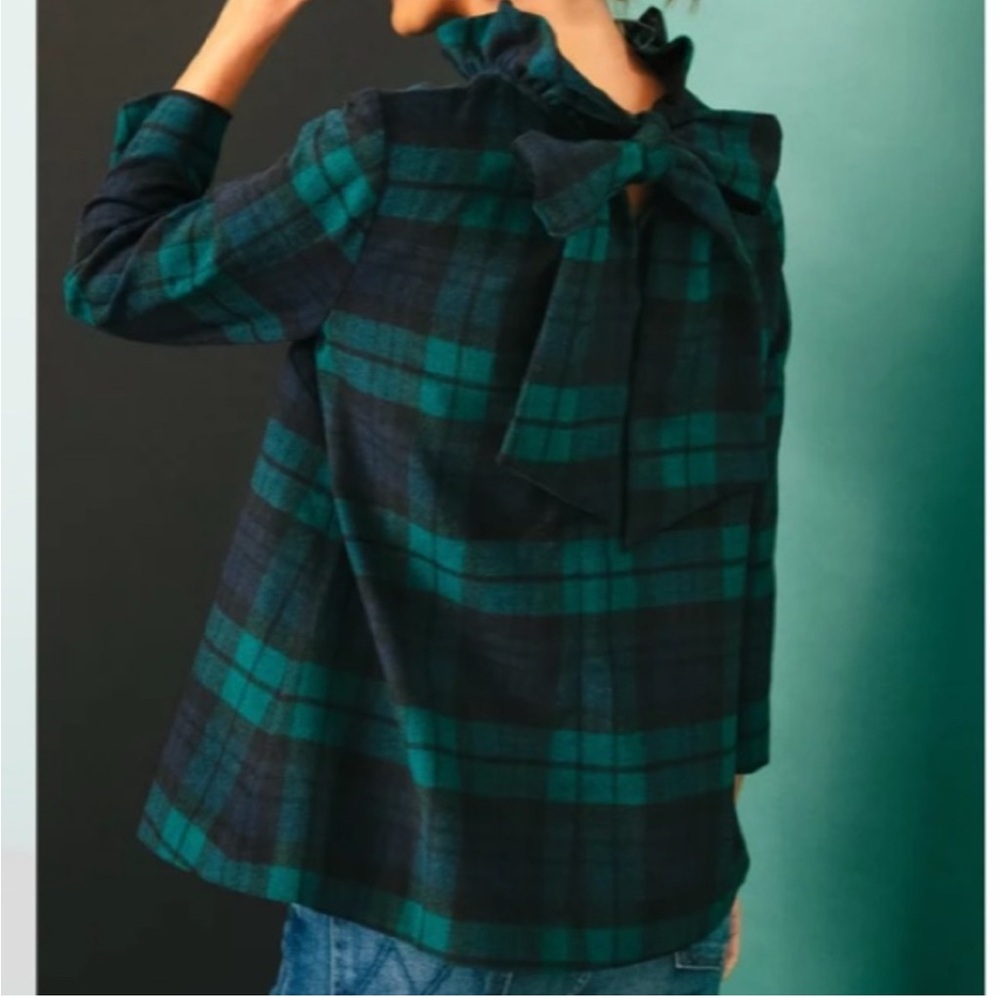 Plaid Ruffle Neck Top - Picture 2 of 4